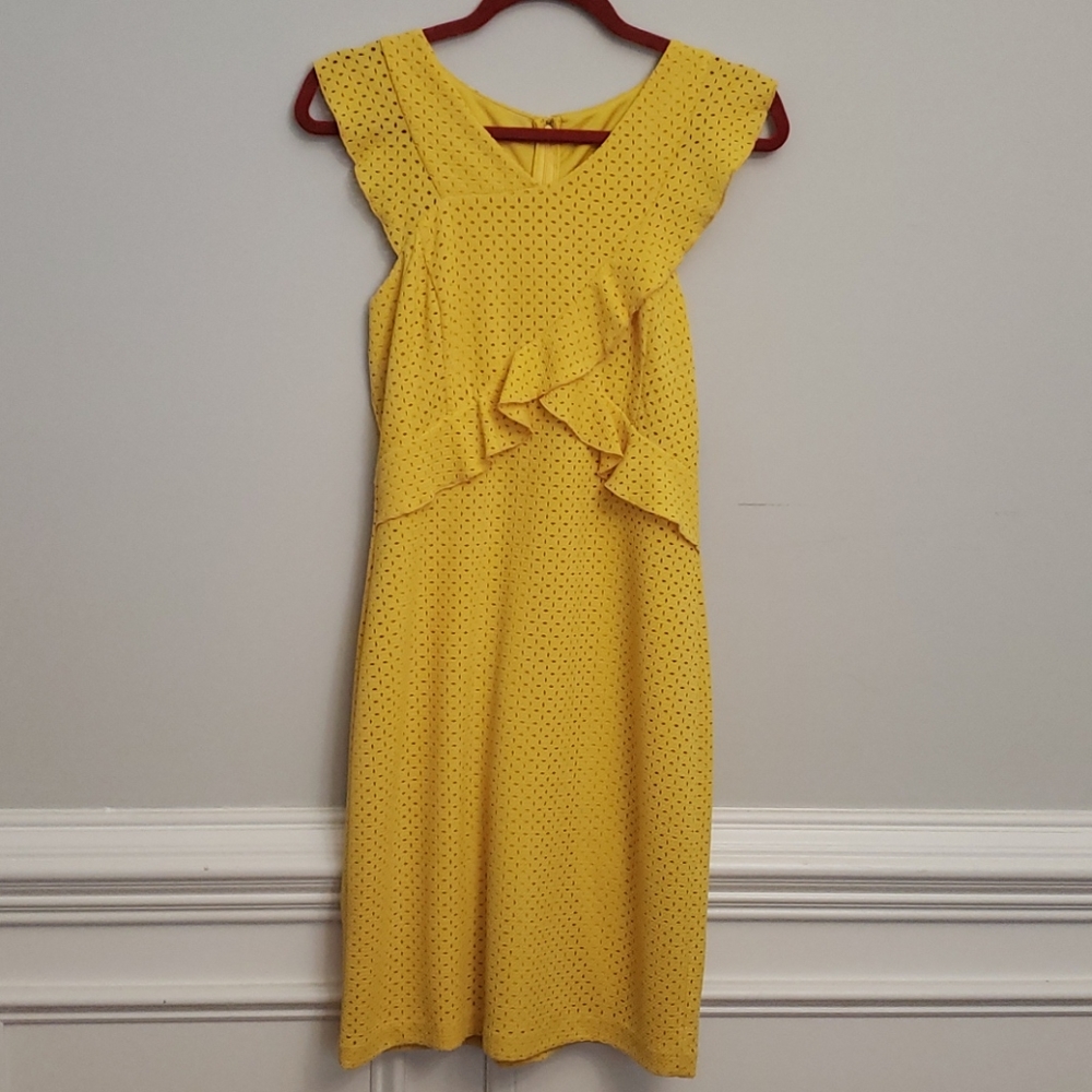 GUESS Perforated Yellow Ruffle Dress Size 12 NWT
